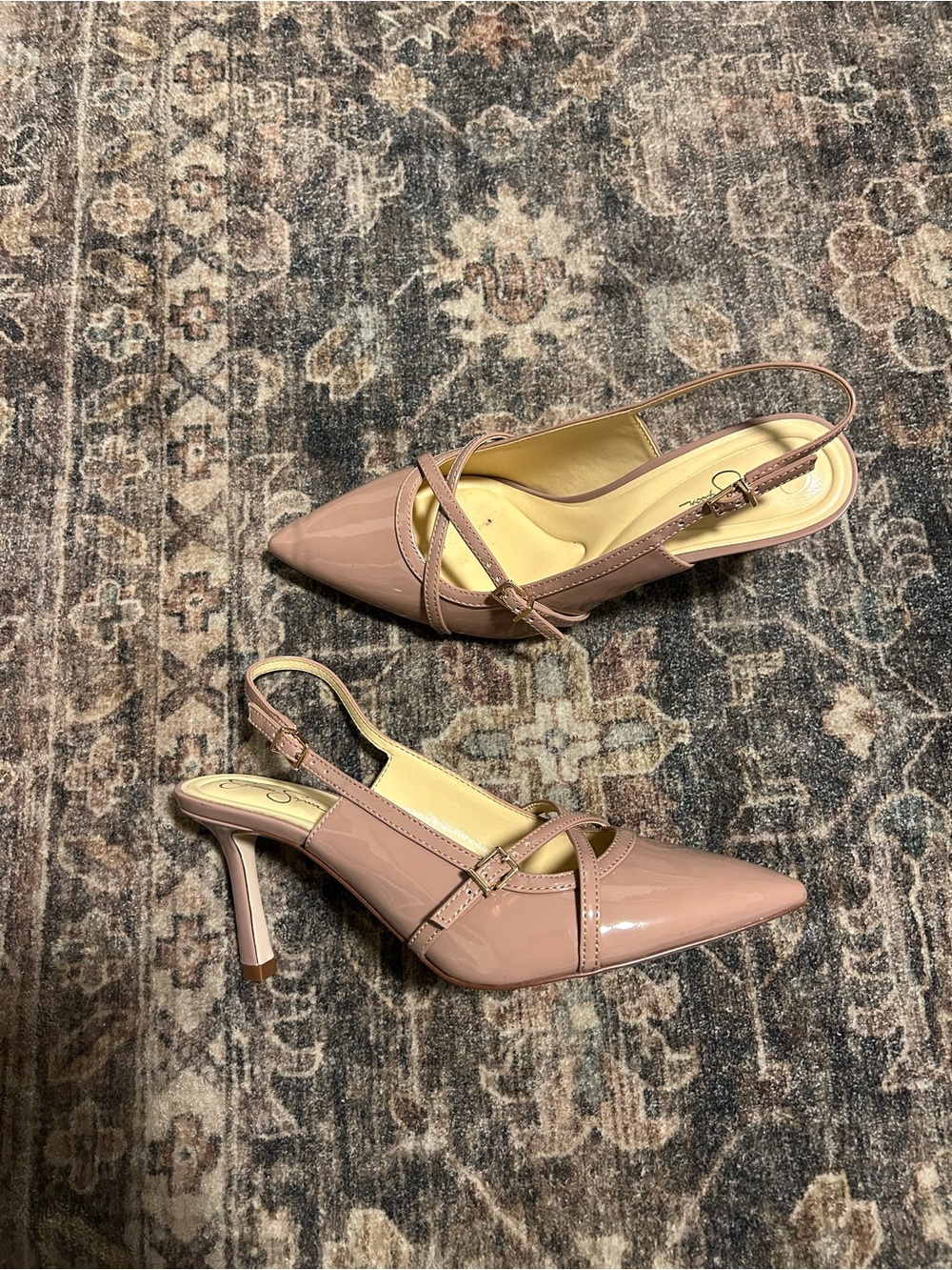 Jessica Simpson Pointed-Toe Slingback Pumps in Blush Patent